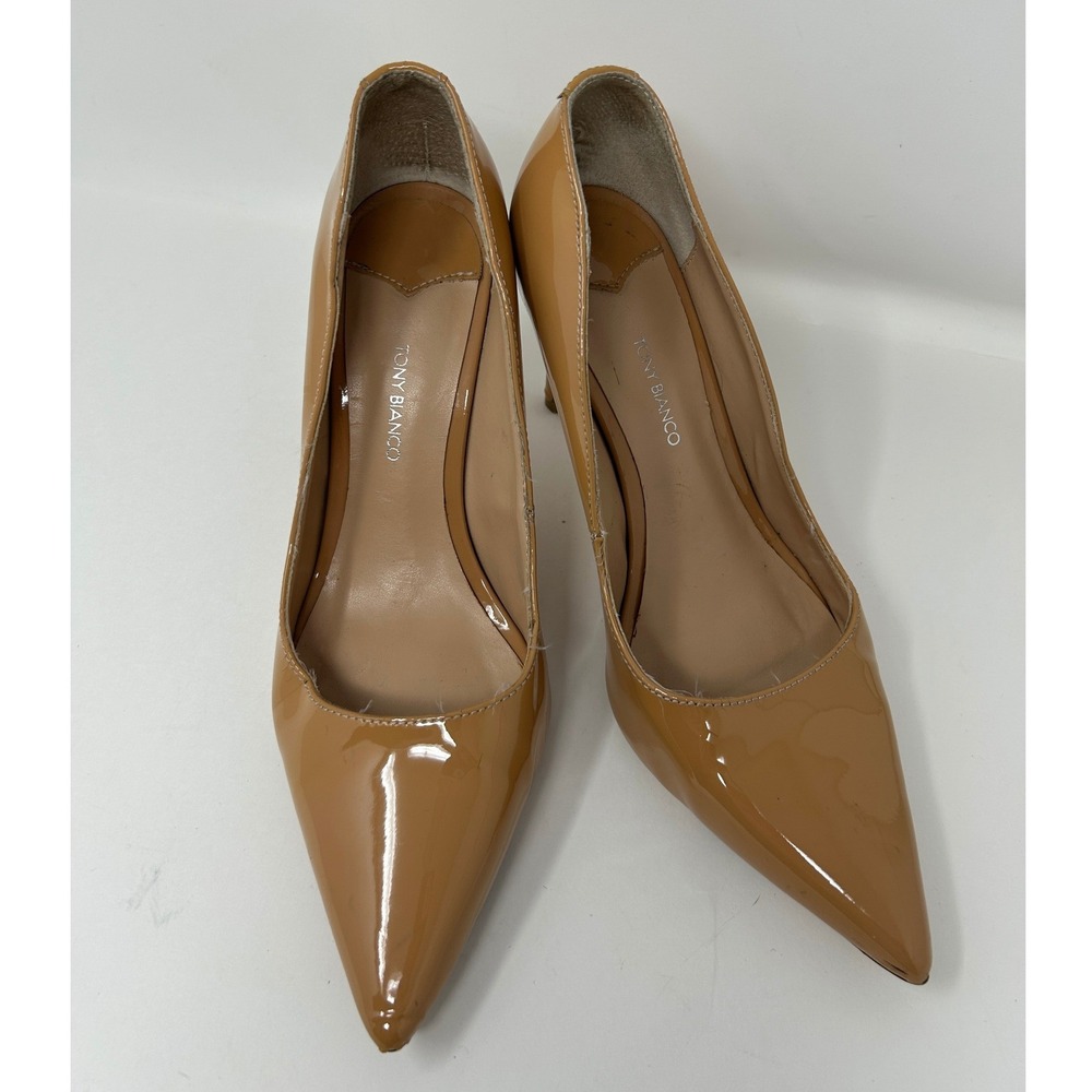 Tony Bianco Womens Tan Patent Leather Pointed Toe Stiletto Pumps Heels Size 6.5